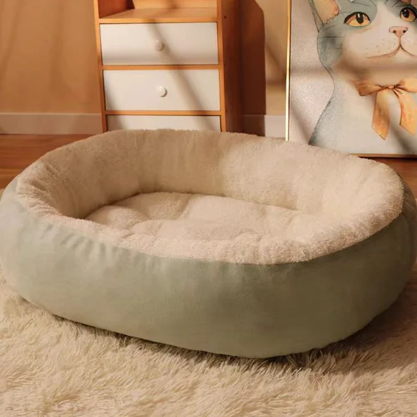 HUAYI 2024 New manufacturer soft luxury  pet cushion round cat dog bed