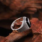 Silver Ring Fancy New Design Jewelry Thai Silver S925 Silver Open Personality Men's Black Agate Ring