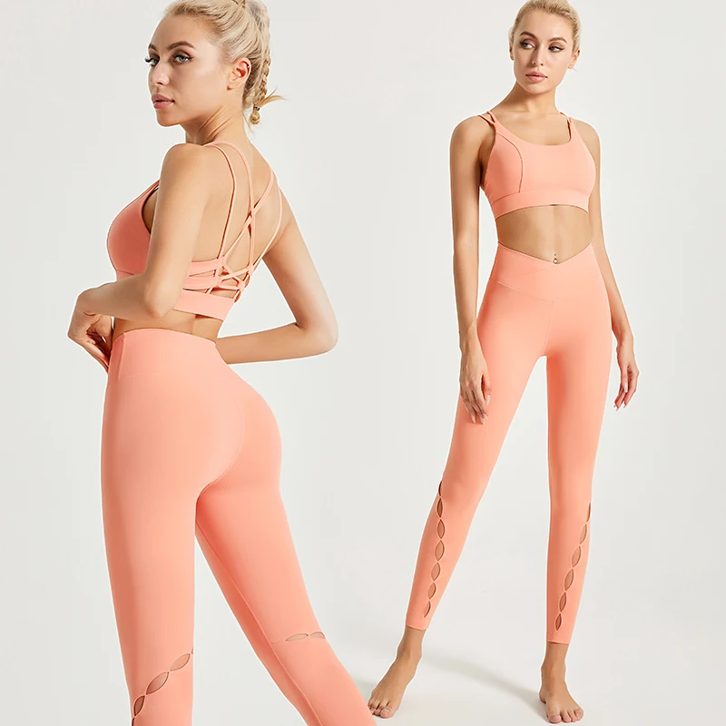 Factory Direct Elegant Beautiful Back Gathered Shockproof Soft Comfortable Workout Yoga Sets Fitness Women