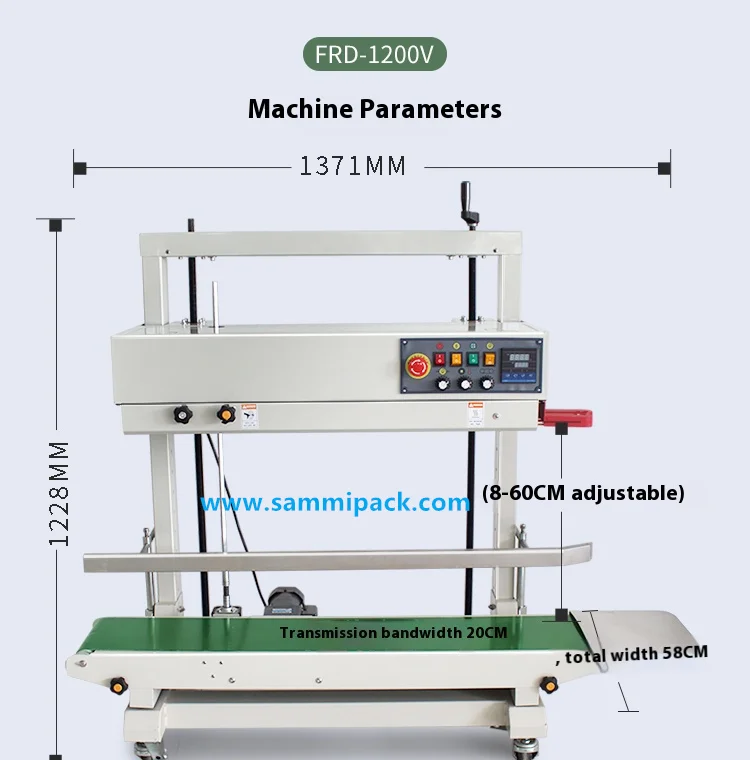 FRD-1200V Macchina elettrica semiautomatica di sigillamento termico per sigillamento continuo verticale di sacchetti di plastica per bevande sacchetti legno 5