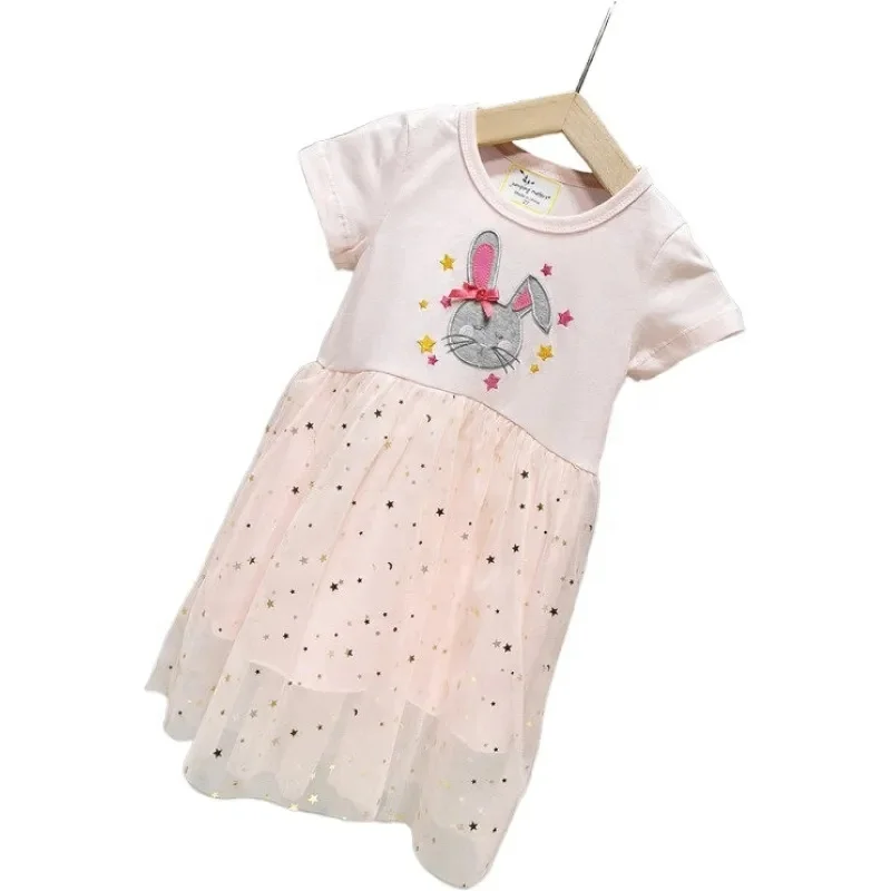 Children's Baby Girl Colorful Polka Dot Tulip Embroidered Summer Dress Cotton Summer Flying Sleeve Party Sweet Princess Dresses