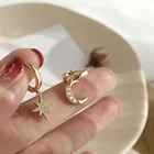 Earrings Earrings EManco Fashion Moon Star Pendant Drop Earrings Asymmetric Designs For Girls Women Jewelry