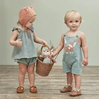 Cotton Baby Summer Muslin Organic Cotton Baby Girls Vest Dress Harem Pants 2pcs Set Summer Clothing Set