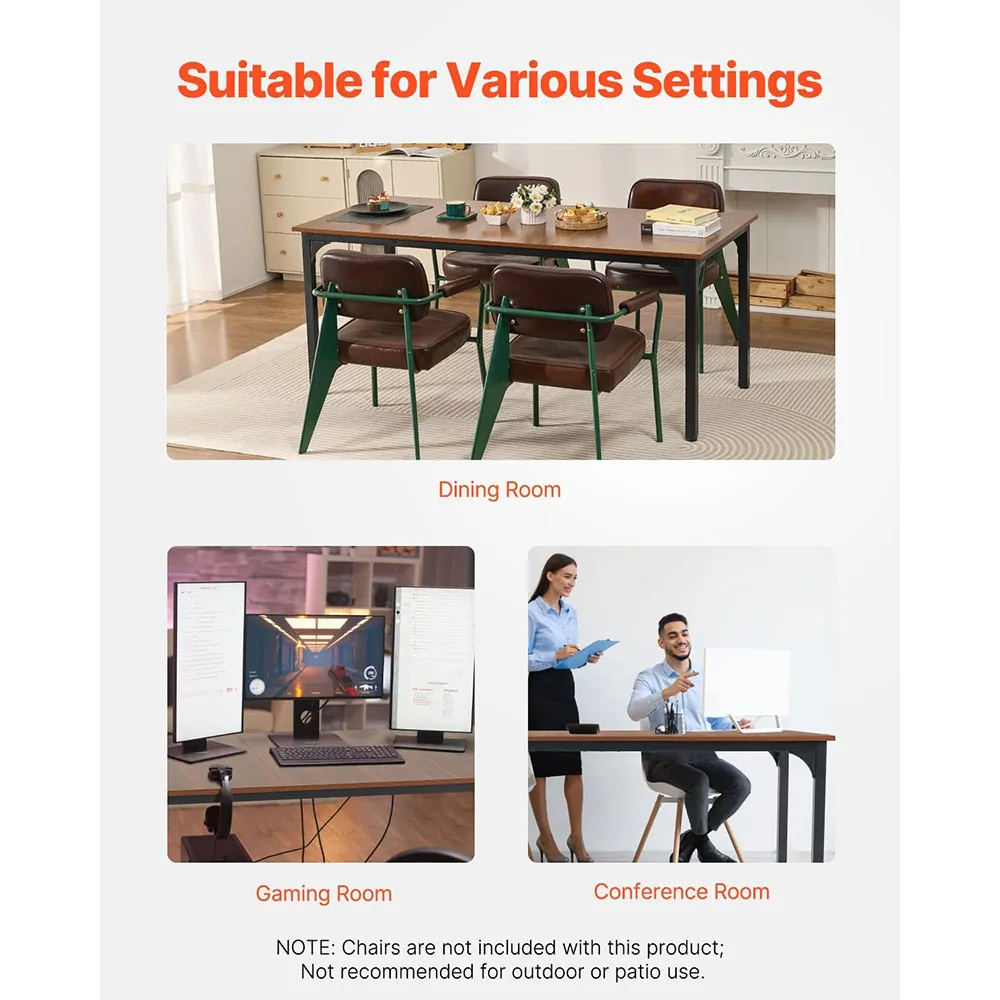 Modern Rustic Rectangle Dining Table Wood & Metal Construction Iron Legs 6-8 Person Durable Home Dining Furniture manufacture