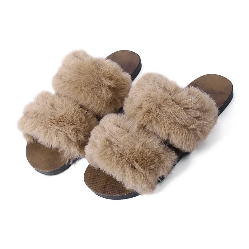 fur slides with two straps