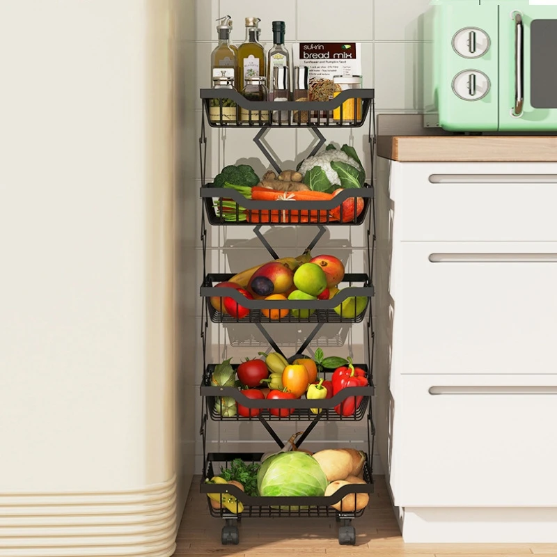 kitchen accessories Multi layer dishes vegetables fruits sundries kitchen storage rack movable storage cart