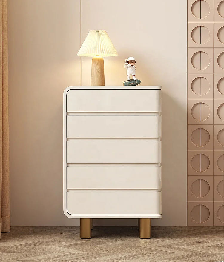 Light luxury cream white baking paint modern simple chest of drawers Bedroom storage cabinet against the wall