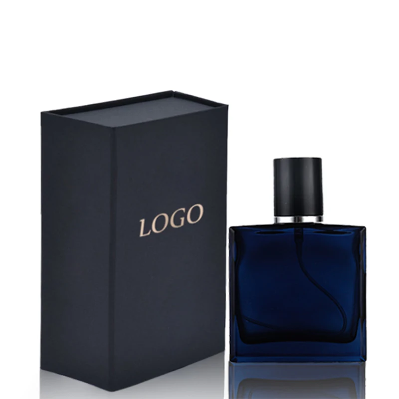 Free Sample 30ml 50ml Premium Gradient Blue Flat Square Spray Glass empty  Perfume Bottle with box
