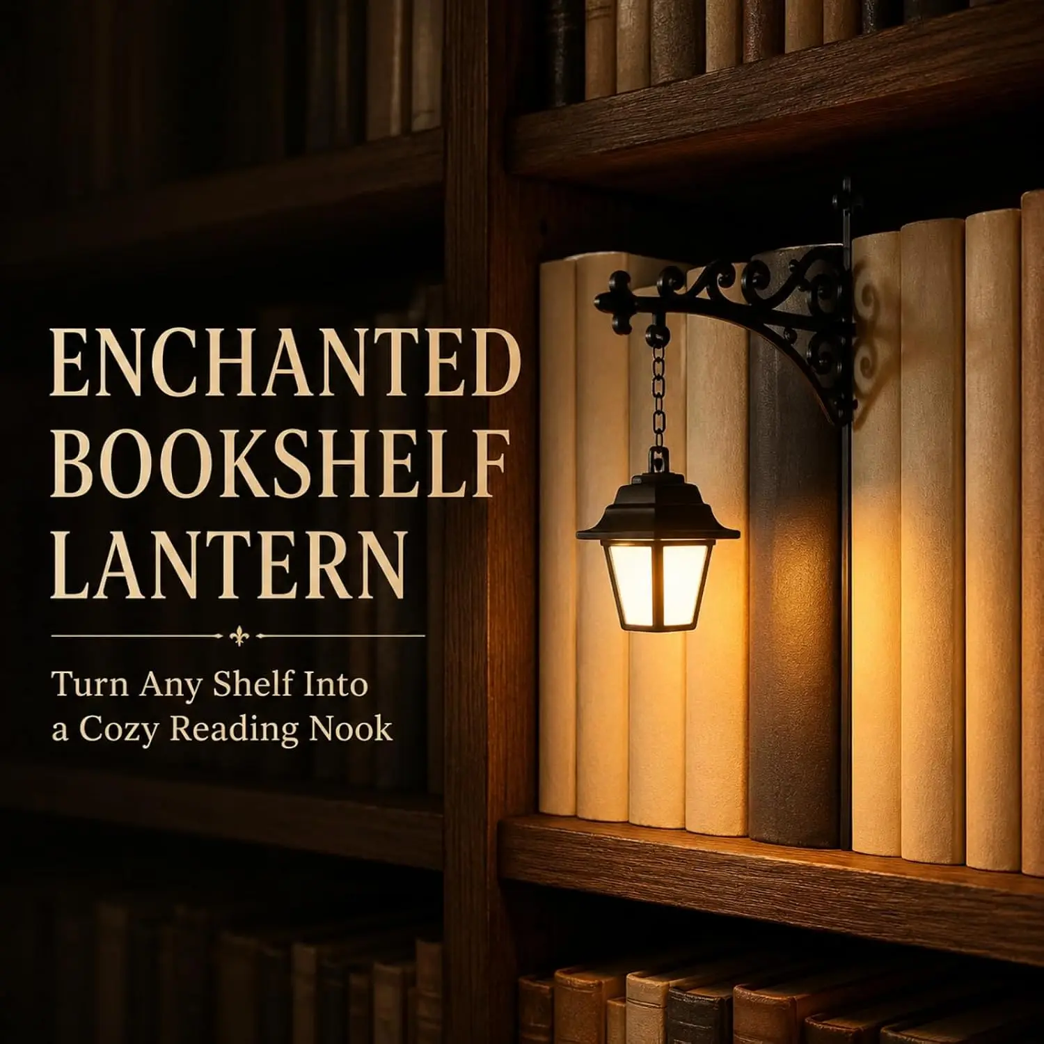 Library Lantern Mini Bookshelf Lamp 3Pcs Black Plastic LED Indoor Hanging Decorative Wall Bookcase Insert Light Push Button