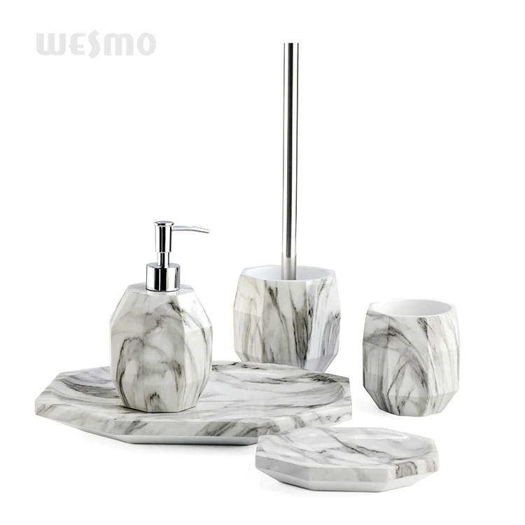 China Supplier Eight-piece Polyresin Marble Bathroom Set Bathroom Luxury Accessories soap dispenser set