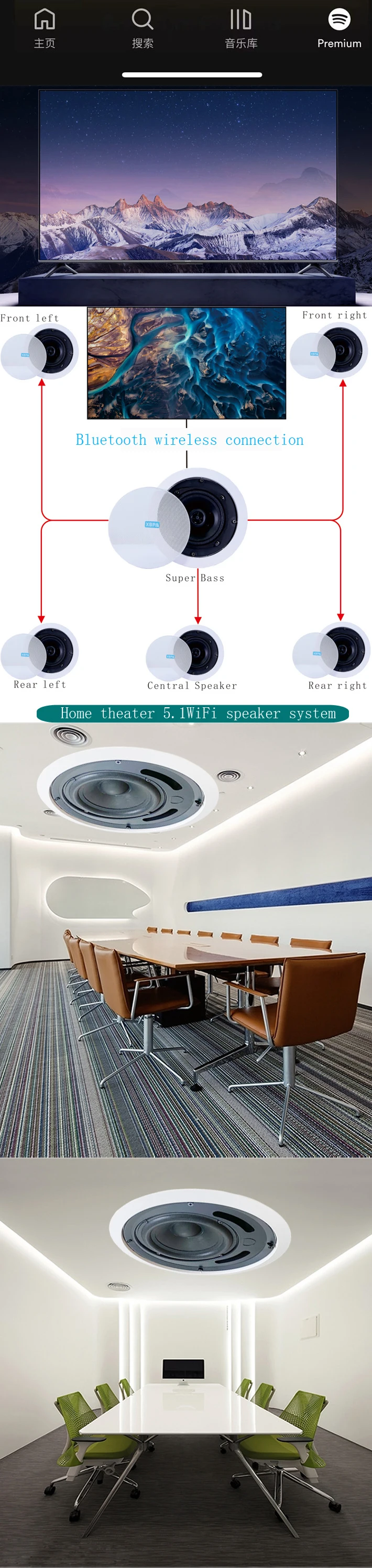 WiFi Bluetooth speaker (wall or ceiling WIFI Bluetooth speaker) Home Theater 2.1 and 5.1 Wireless Speaker