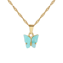 VERENA Fashion Women Acrylic Stainless Steel Butterfly Pendant Necklace