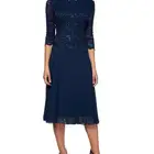 Chiffon Skirt Women 3/4 Sleeve Tea Length Lace Bodice Chiffon Skirt Mother Of The Dress