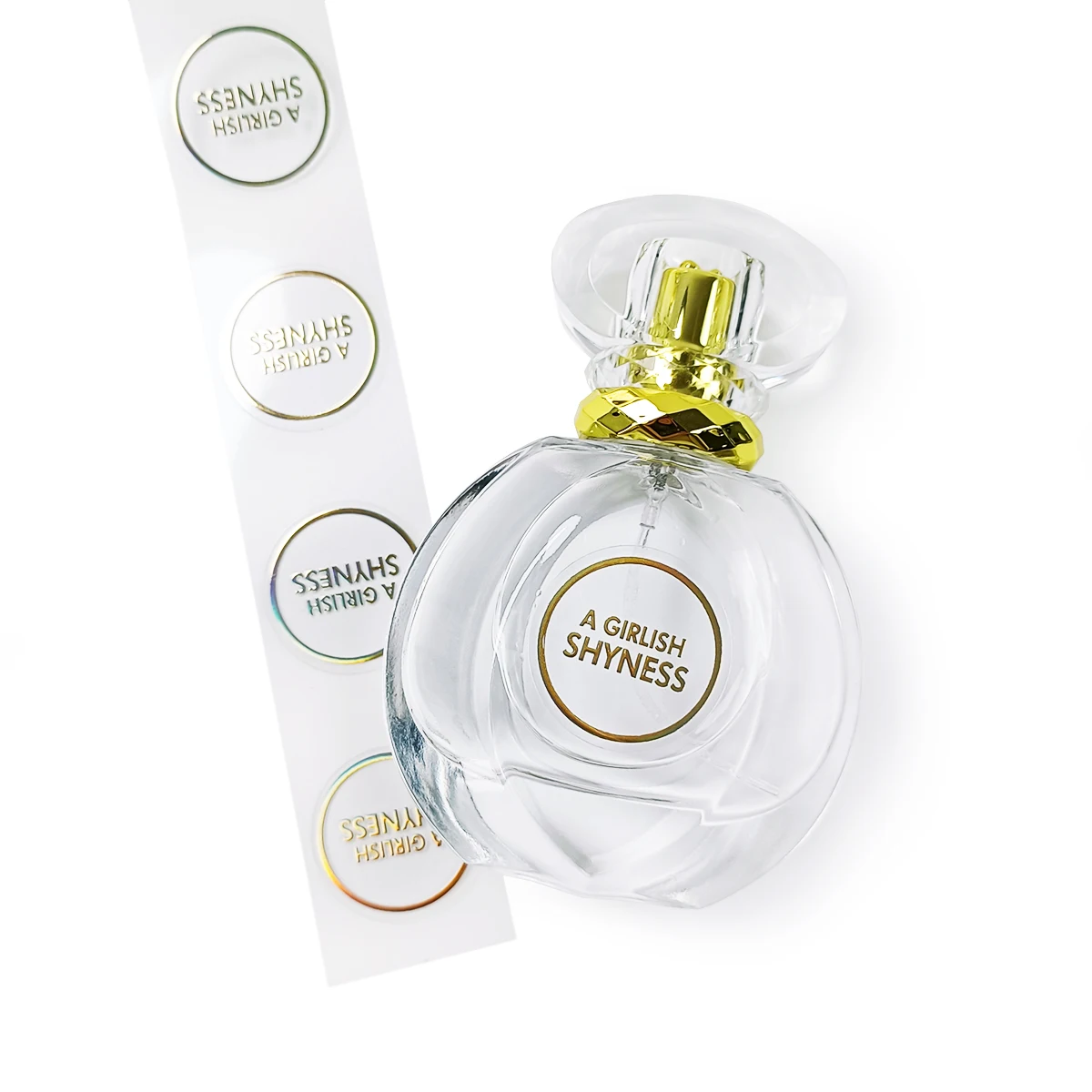 custom printing vinyl logo cosmetic perfume bottle packaging labels,gold/silver/rose foil metallic embossed holographic sticker