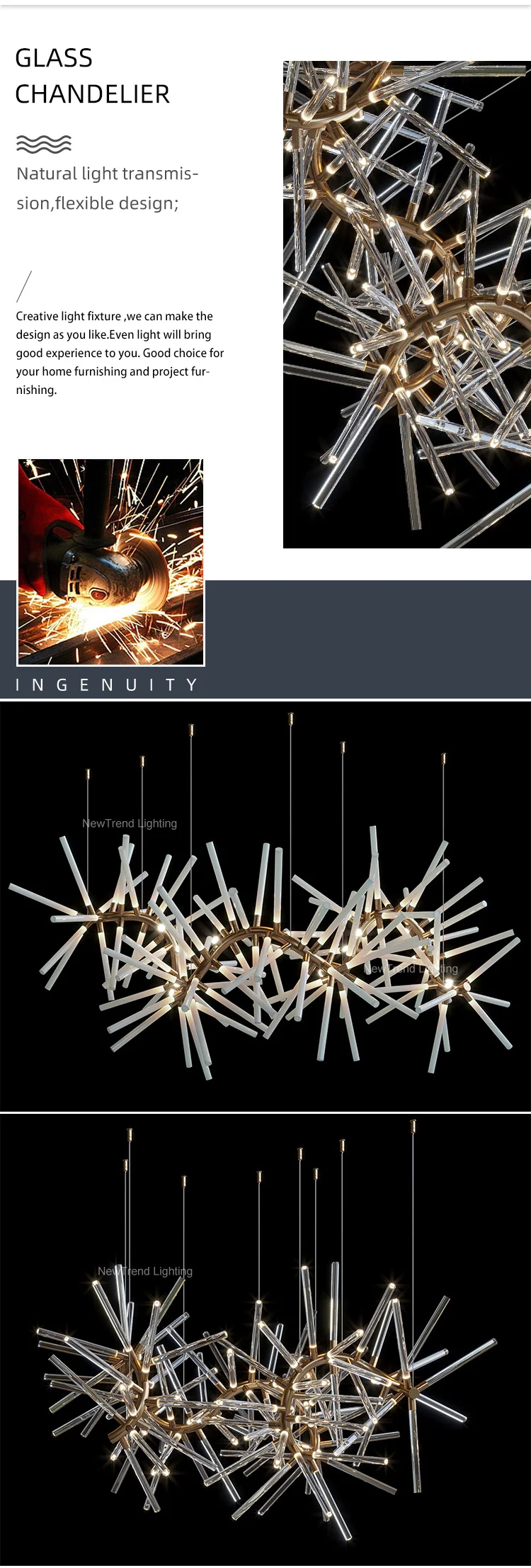 CPL-374 New Product Indoor Decoration Lighting Hall Hotel Lobby Bespoke Clear Glass Chandelier details