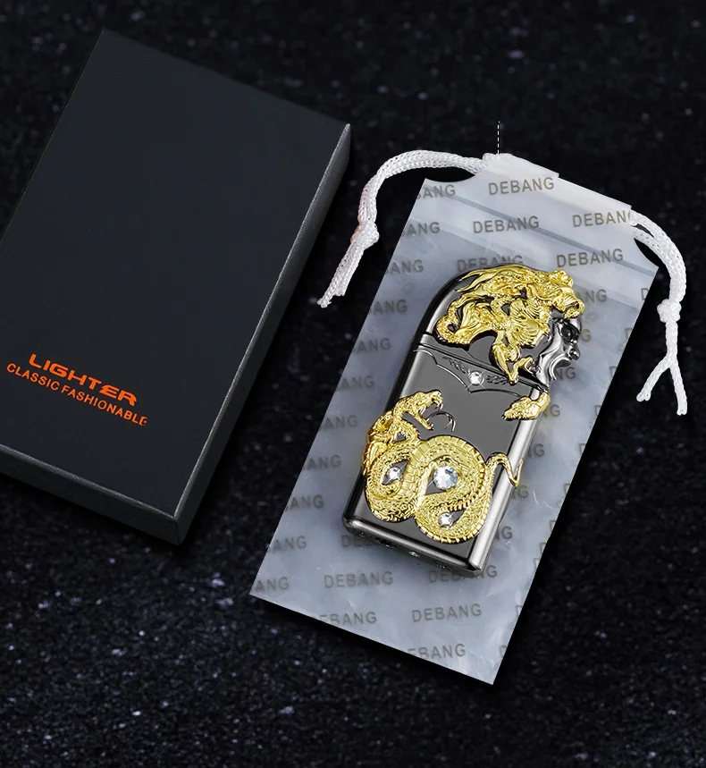 db 276 embossed medusa lighter metal double fire lighter creative direct windproof open flame conversion cigarette lighter-3