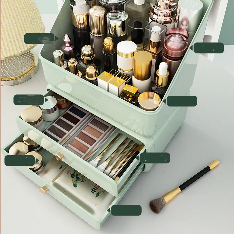 OWNSWING Large Capacity Makeup Organizer Plastic Vanity Makeup Organizer Cosmetic Display With Drawer