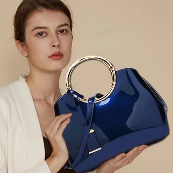 European And American New Trend Glossy Patent Leather Ring Handle Ladies Handbag Cross-border One-shoulder Messenger Bag