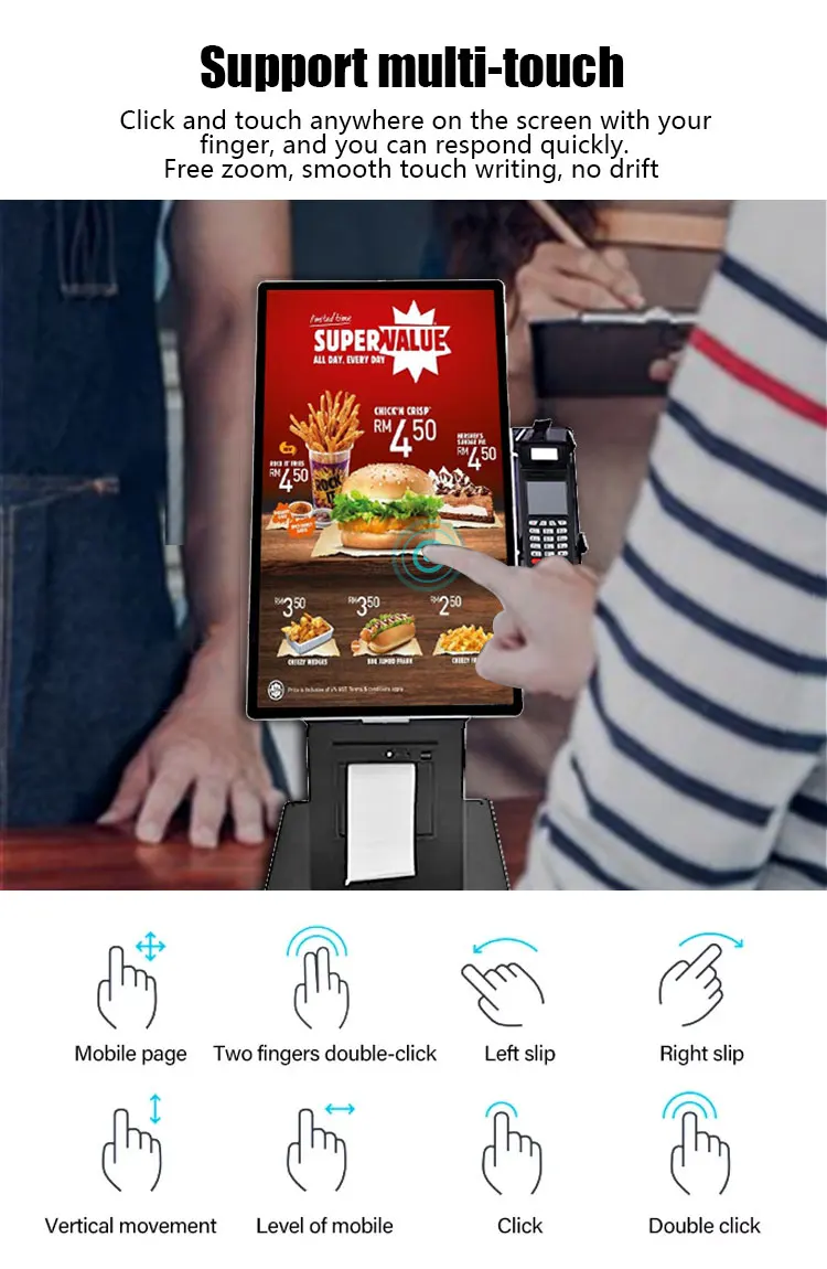 15.6 pollici kiosco POS self-service con touch screen - sistema di ordinazione e pagamento al dettaglio di fast food 5