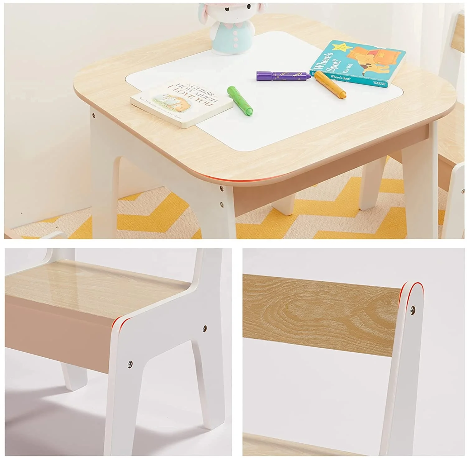 NOVA 3 In 1 Children Furniture Wooden Storage Table And Chairs Set For Drawing Reading Art Playroom Activity