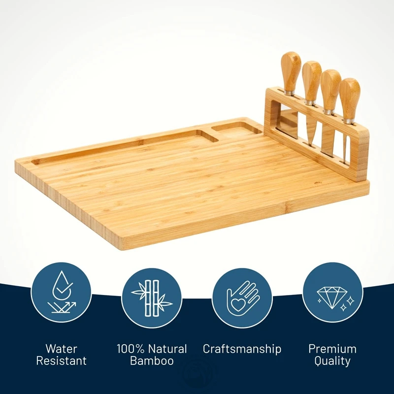 Hot Serving tray Wood Bamboo Cheese Board Set with Cutlery In Slide Out Drawer Cheese Platter Cutting Board wholesale