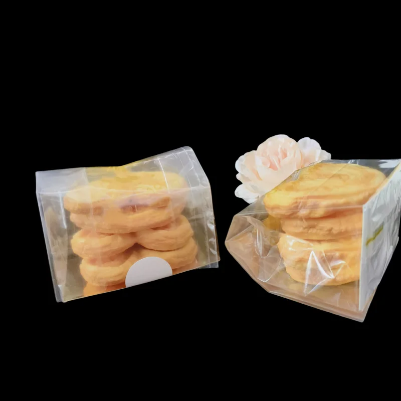 Handmade Transparent Gold Paper Card Cookie Packaging Bag Recyclable Square Bottom Bag Snacks Snowflake Pastry Baked Goods Bags