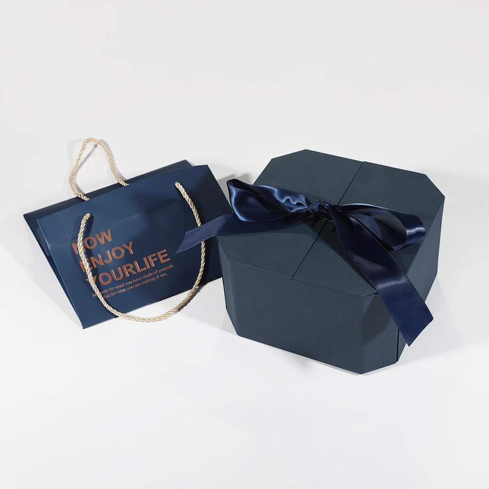 luxury magnetic closure gift box for men custom blue birthday gift set with surprise opening elegant presentation box for him-1