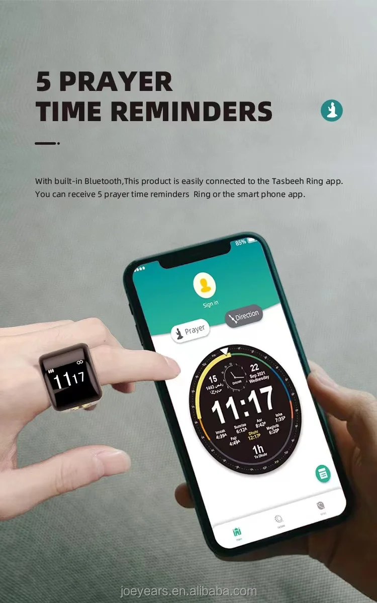 Smart Zinc Alloy Muslim Islamic Electronic Zikir Counter Digital Azan Alarm Clock Tasbeeh Tasbih Zikr Ring RechargeablePray Ring