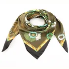 Green Scarf Scarf China Factory Supply Green Floral Pattern 14MM Pure Silk Neck Scarf