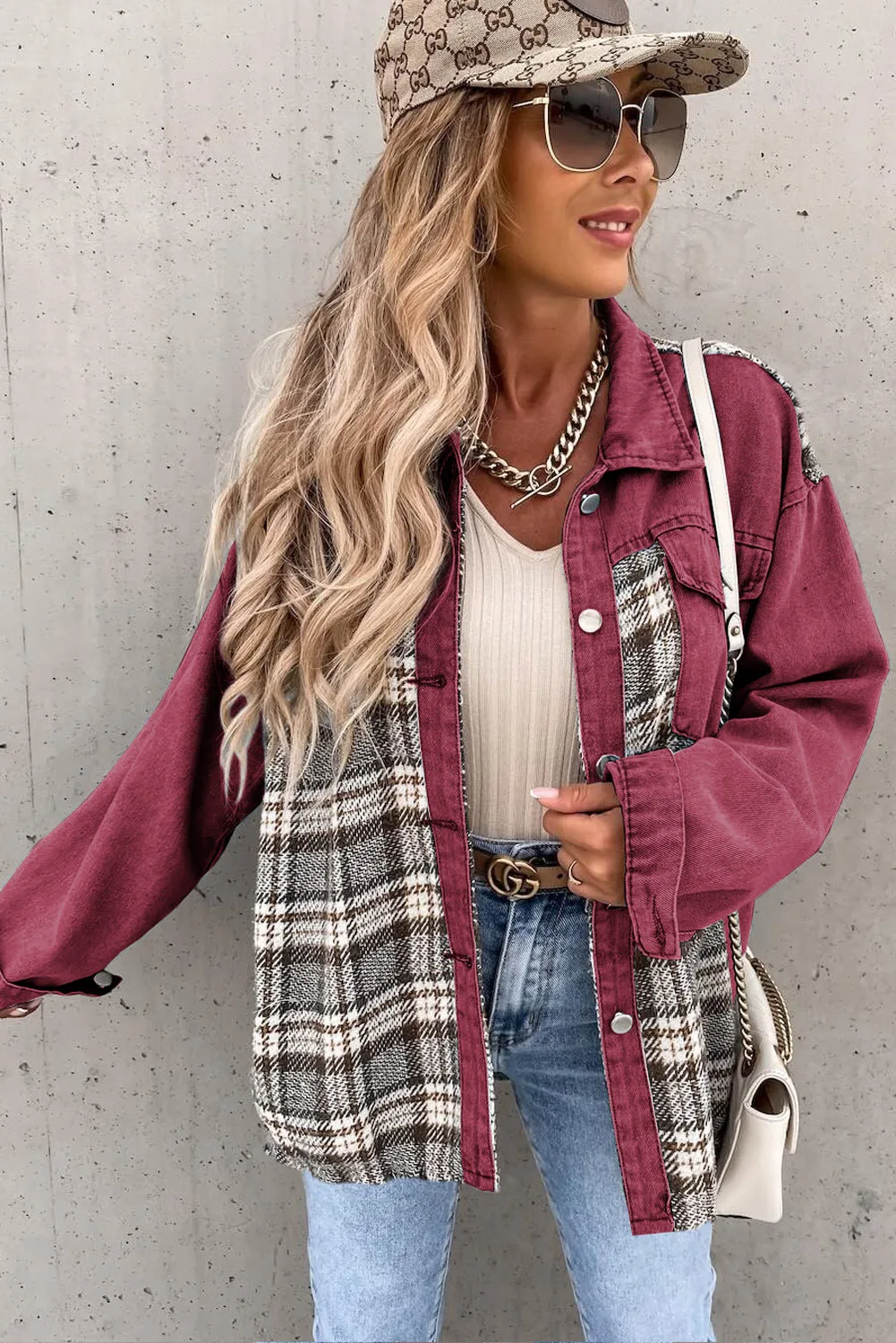 Dear-Lover Western Clothing Distressed Plaid Patchwork Pockets Ladies Outdoor Jean Denim Jacket For Women
