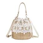 New Bag 2021 New Bag Handmade Hollow Out Straw Seaside Holiday Handle Bucket Bag Flower Straw Woman Handbag