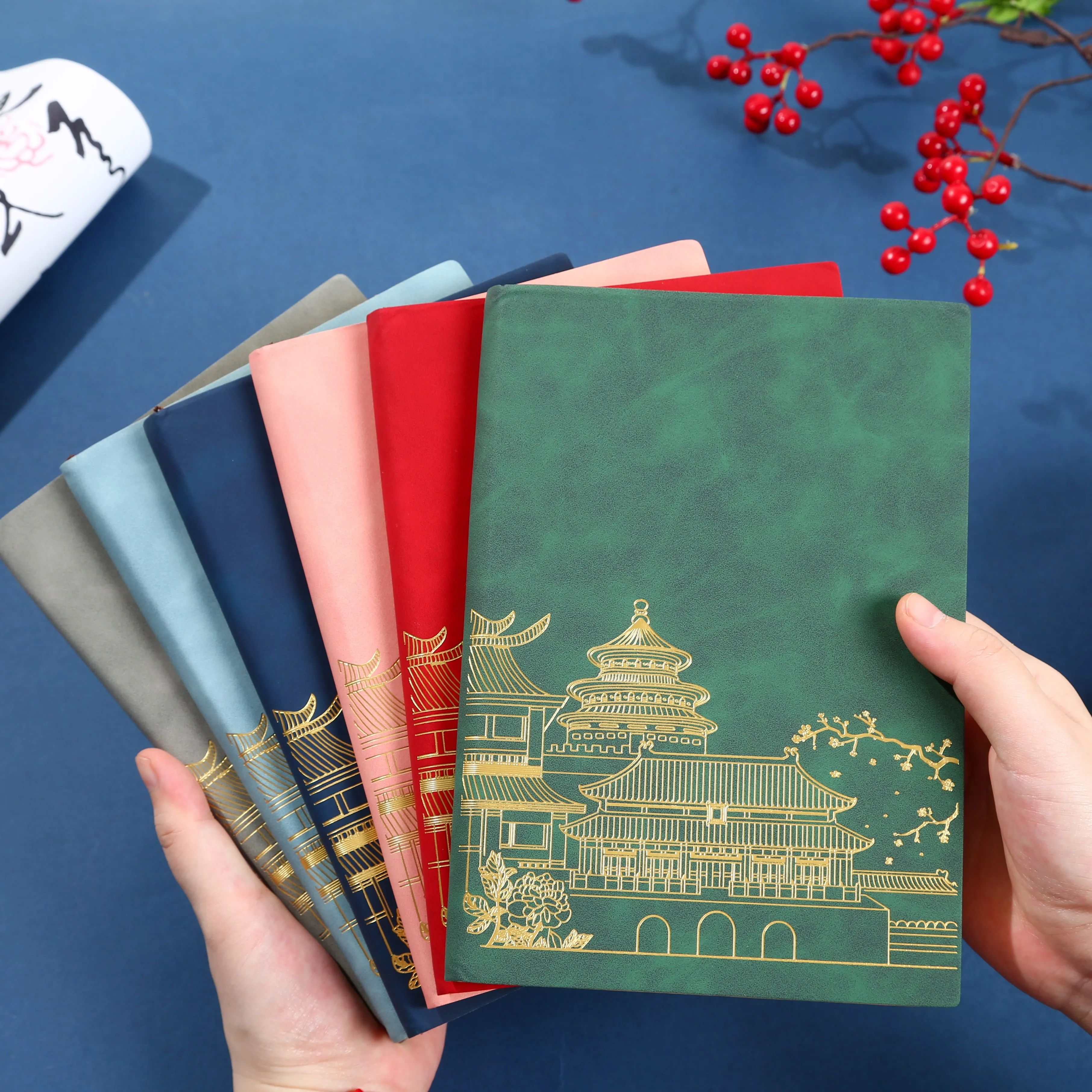 product chinese style pu leather notebook gold foil embossed for business office meeting daily journaling premium giftable stationery-8