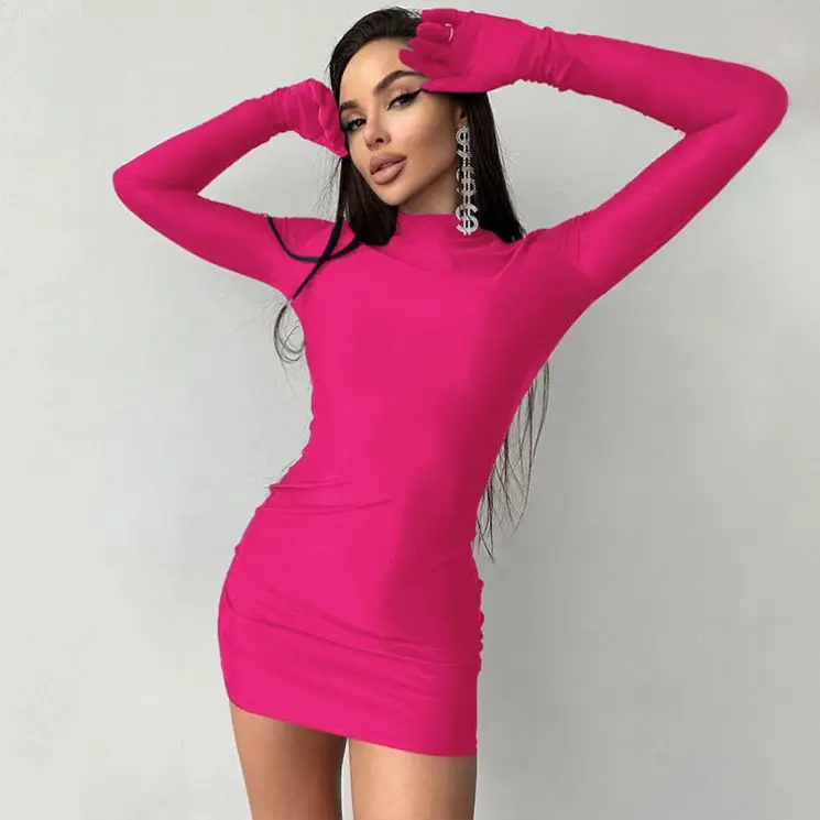 Sexy Long Sleeve With Gloves Bodycon Mini Dress Fashion Party Night Birthday Vacation Women For Wholesale