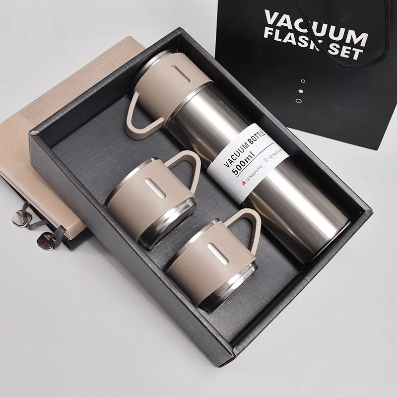 Newest Business 500ml Gift Box Set Portable Business Cup Stainless Steel Thermos Cup Water Bottle With 3 Lids