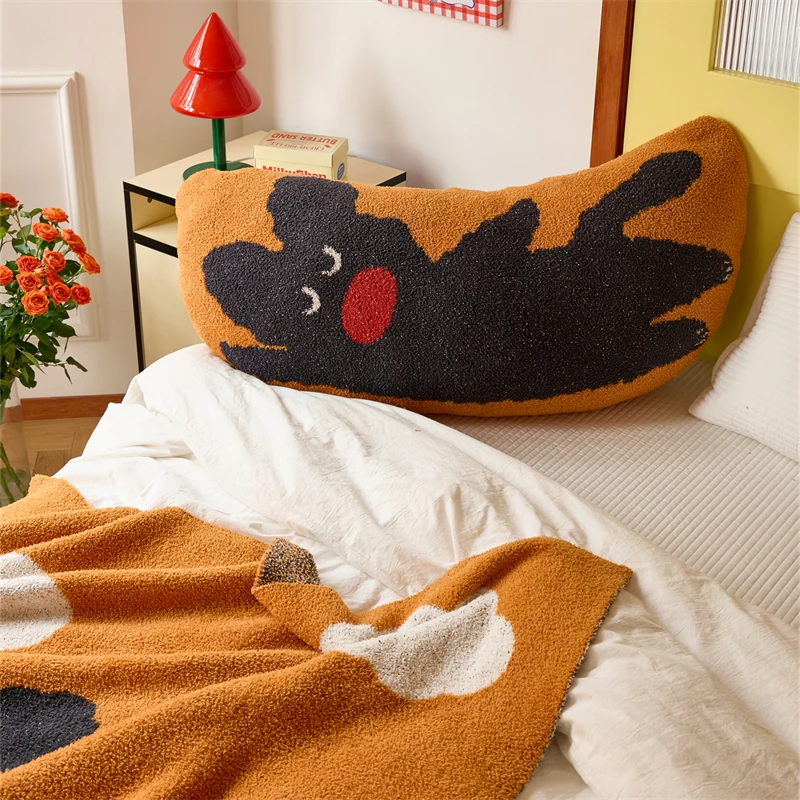 product yiruio 100 polyester cute cat jacquard moon shape knit pillow for home decoration sofa and bedroom blf-65