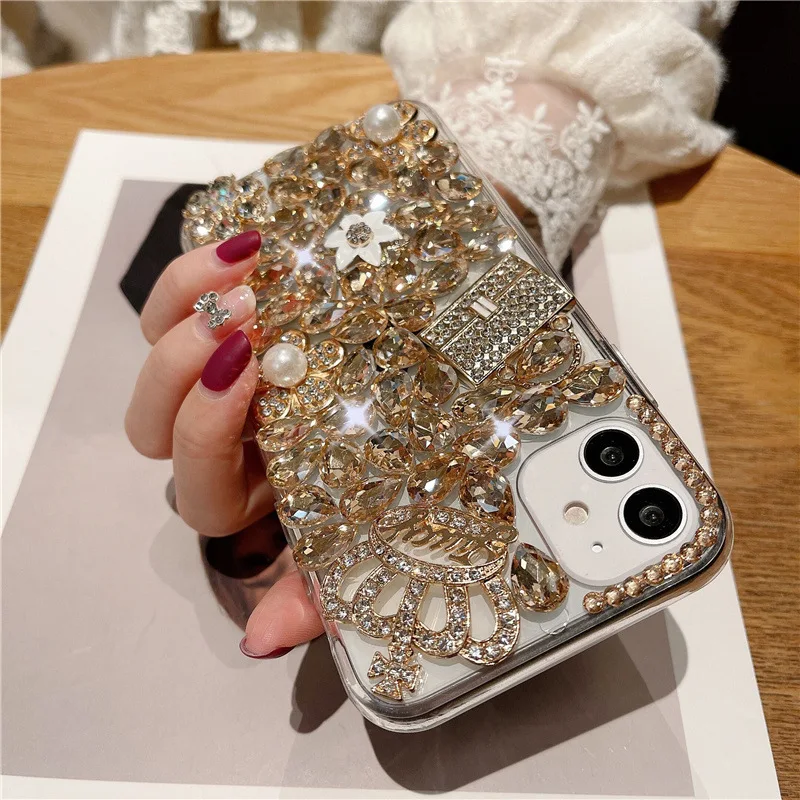 Creative Luxury Crown Bag Diamond Phone Case Rhinestone Mobile Covers for iPhone 15 Samsung S22 S23 Note 20