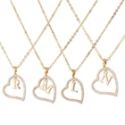 Necklace New Custom Gold Plated Zircon Initial Heart Alphabet Letter Necklace Women Jewelry
