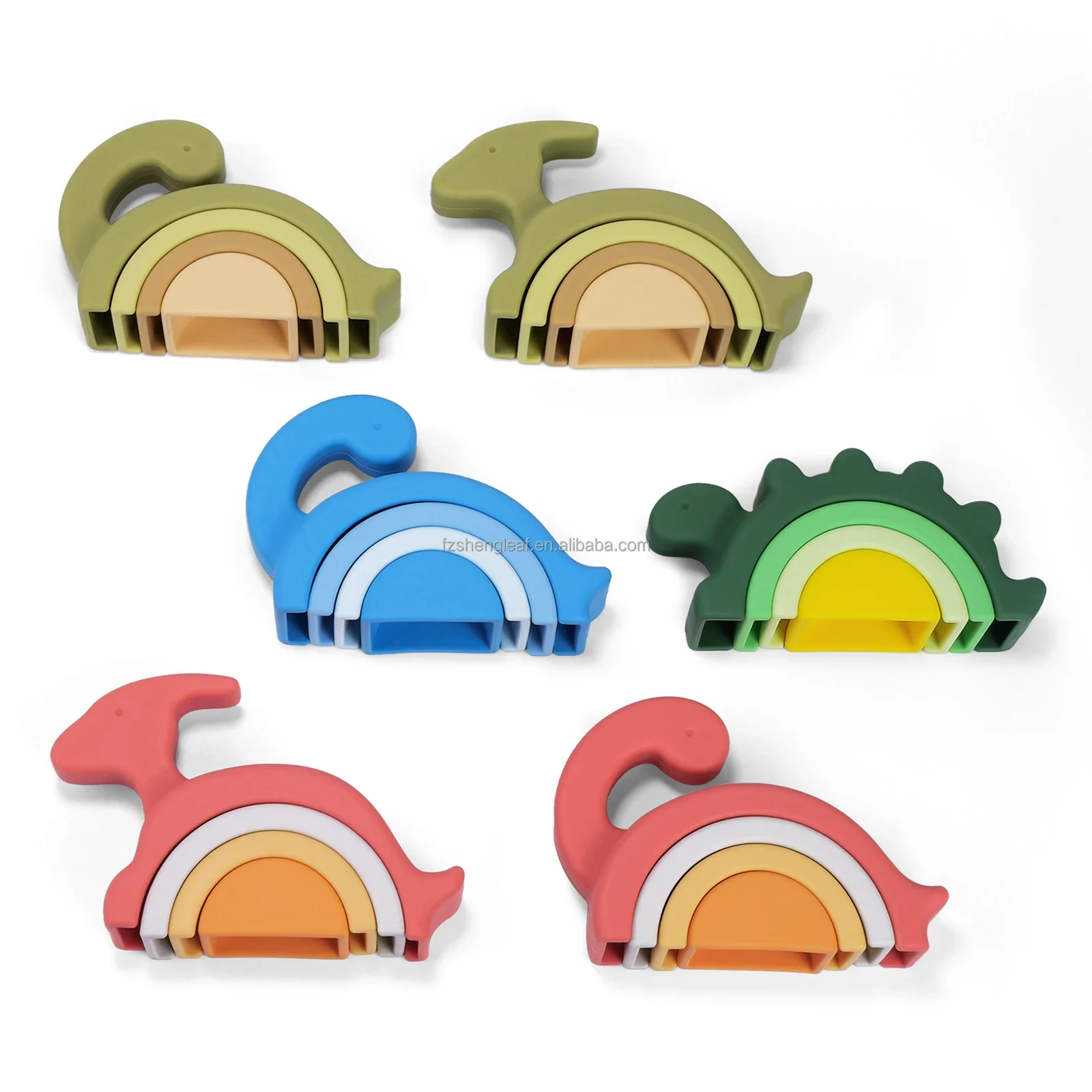 product educational game learning stacking baby dinosaur shape silicone block toy playing for kids 0 24 months  2 4 years-3