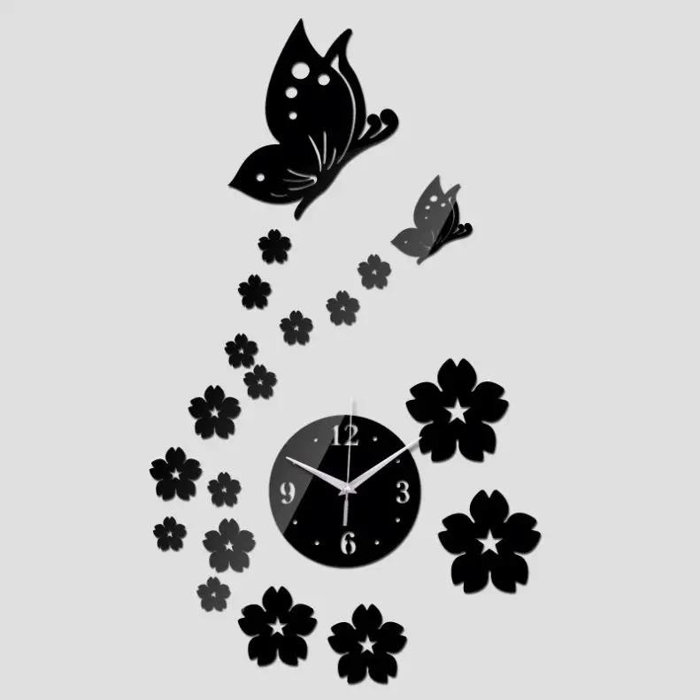 Butterfly Wall Clock Modern Silent For Art Decoration Black お中元