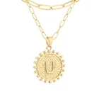 Gold Pendant 14K Gold Alloy Letter Pendant Copper Paper Clip Chain Necklace