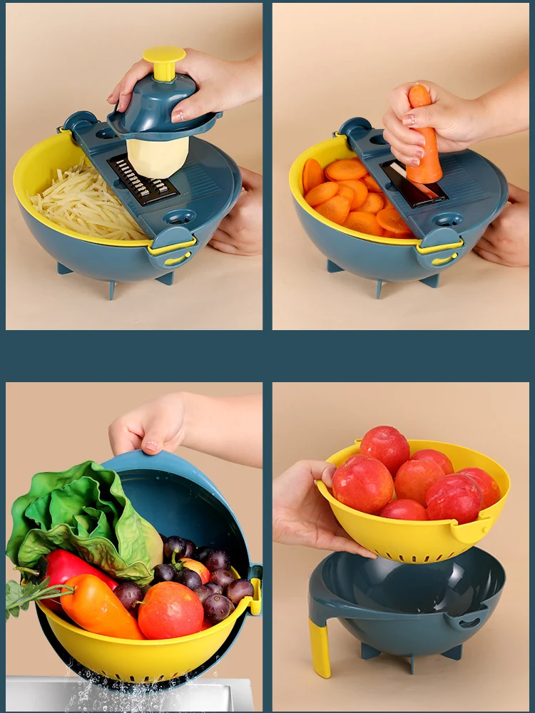 Multifunctional manual vegetable cutter slicer 9 in 1 vegetable fruits cutter