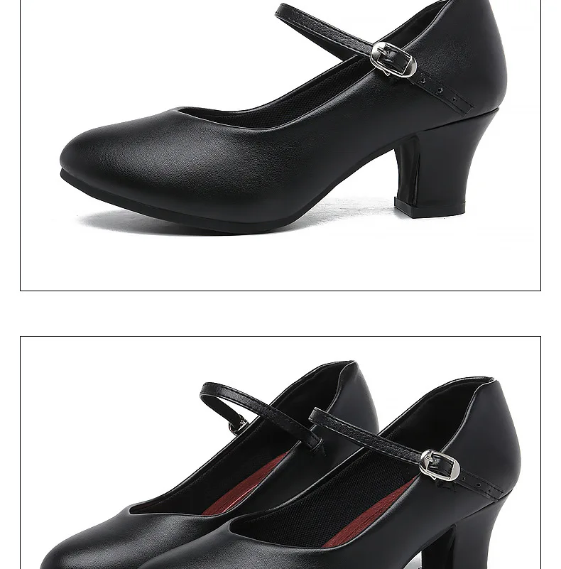 Keemi Women's Ankle Strap Dance Heels – 2.3 Inch Heel, Leather, For Latin Salsa Tango, Black Character Shoes