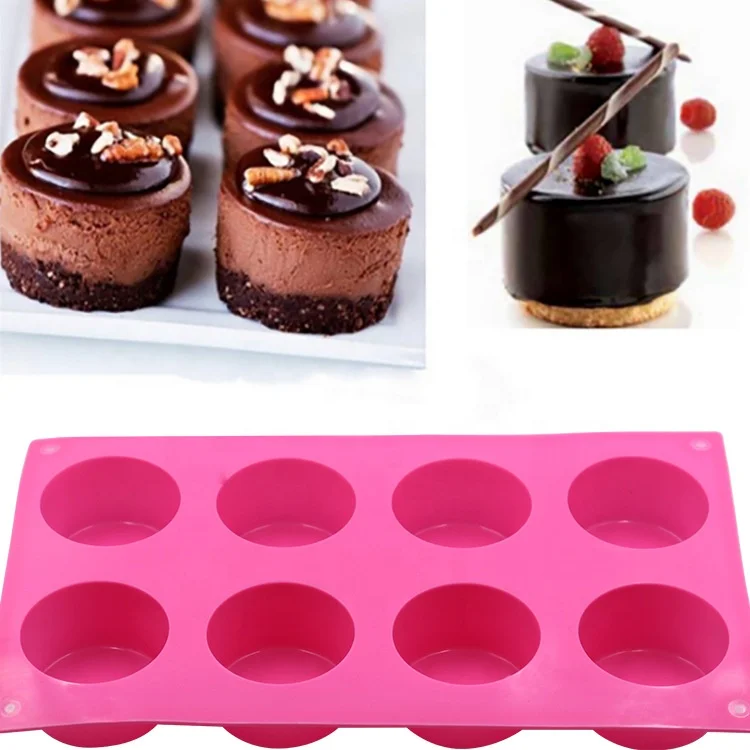 Round Silicone Baking Chocolate Cake Jelly Pudding Handmade Soap Candle Mold Best Seller 8 Cavities Opp Bag Moulds Cake Tools