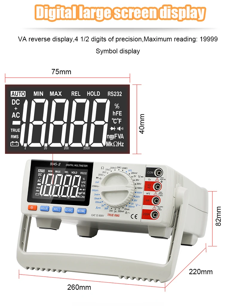 Vc8045ii Bench Type True Rms 19999 Counts Dmm Digital Multimeter Dc Ac