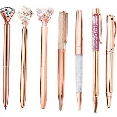 Rose Gold Diamond Crystal Ballpoint Pen Luxury Bling Metal Top Pens Wedding Gift 