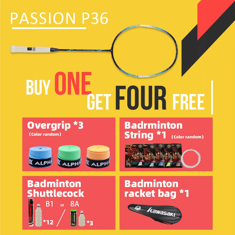Kawasaki Badminton Racket With Badminton Bag Shuttlelocks Grip
