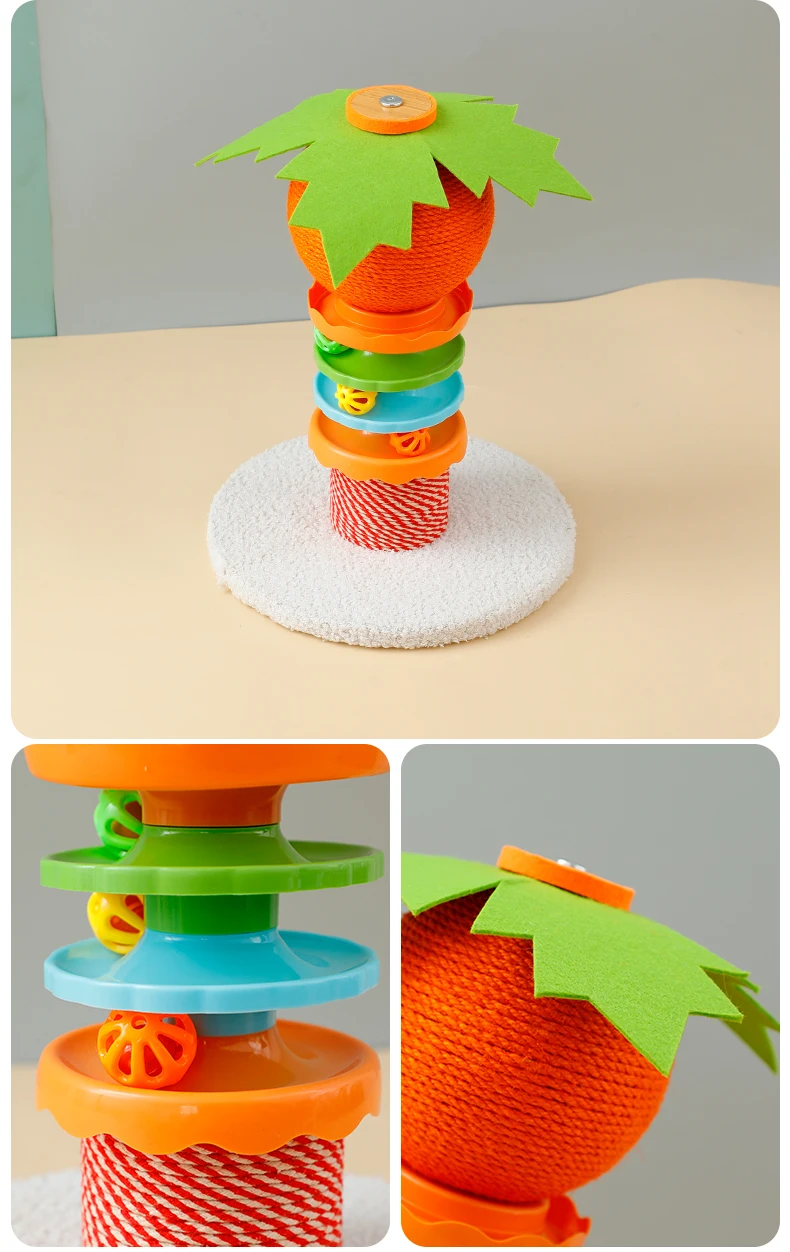 Hot Sale Cute Cat Scratcher Post with Interactive Turntable Toy Natural Sisal Durable Anti Scratch No Mess Cat Toy Pet Supplies details