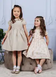 Custom pink or gold shimmer linen cotton toddler girls dress children clothing summer new arrive smocked children clothing
