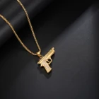 Jewelry Chain Necklace Design Mens Punk 18K Gold Jewelry Zircon Crystal Necklace Stainless Steel Gun Pendant Necklace