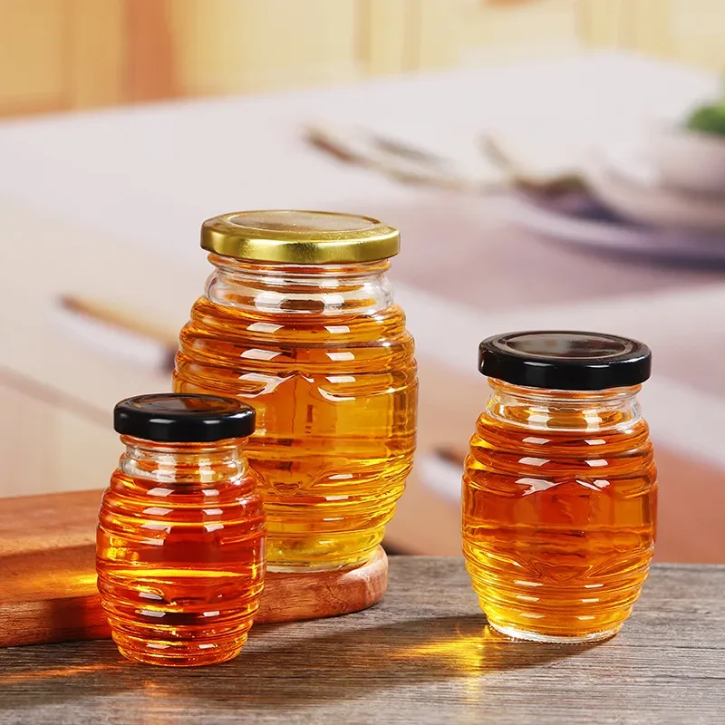 Wholesale Glass Bottle Honey Pot Jar For Food Storage Honeycomb Jar 120g 250g 500g 1000g With Lid